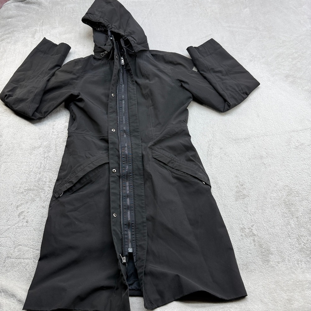 The North Face HyVent Parka Rain Jacket Womens M Black Hooded Longline Gorpcore